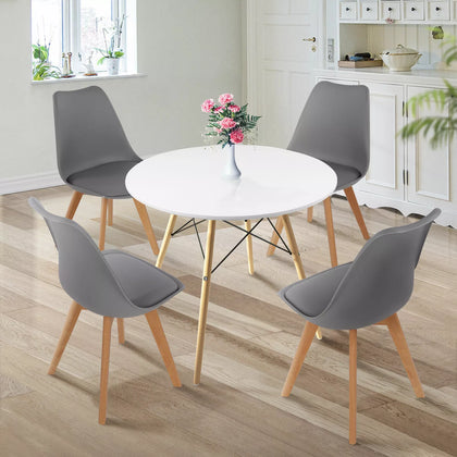 80CM Round Dining Table + Tulip Chairs Set Wooden Legs Kitchen Home Furniture
