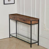 Wood Side Console Table with 2 Drawers Clear Glass Bottom Shelf Hallway Kitchen