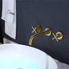 Bathroom Brass 2 Handles Wall Mounted Swivel Spout Sink Faucet Basin Mixer Taps