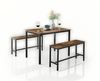 Industrial Dining Table with Rustic Benches - Brown