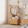 2 Drawers Heavy Duty Bamboo Clothes Rack Garment Hanging Rail Stand Wardrobe UK
