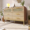 Chests of Drawers Rattan Sideboard Storage Cabinet with 6 Drawers, Oak