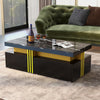 Modern Black Rectangular Coffee Table with 2 Storage Drawers for Living Room