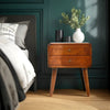 Solid Mango Wood Bedside Table – Mid-Century Style, 2 Drawer, Chestnut