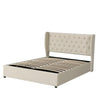 Double Size Bed Ottoman Lift Up Storage Bed Velvet Upholstered Bed Frame Beige