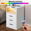 3 Drawers Bedside Table with Charging Station USB Ports LED Lights Sofa End Desk