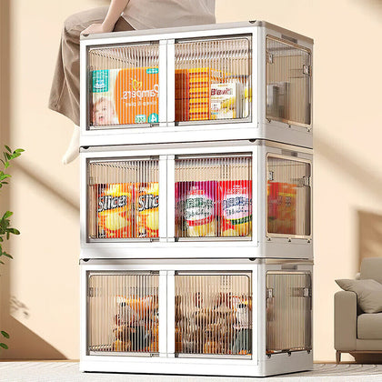 3pcs 55L Foldable Storage Stackable Box Home Clothes Organizer Cabinet w/Wheels