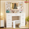 Large LED Dressing Table Mirror 7 Drawers Stool Vanity Makeup Desk Set Bedroom