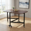 Brown Mobile Arc-edged Drop Leaf Table, Folding Kitchen Dining Table w/ 6 Wheels