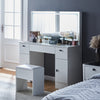 White Dressing Table with Large LED Mirror Wood Makeup Desk 3 Drawers Stool