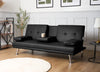 Sofa Bed 2 Seater Black Faux Leather Click Clack Cup Holders Comfy Guest Bed