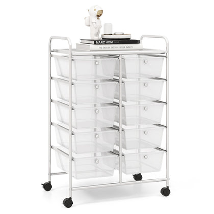 10-Drawer Storage Cart Home Organizer Storage Unit Trolley Utility Cart Clear