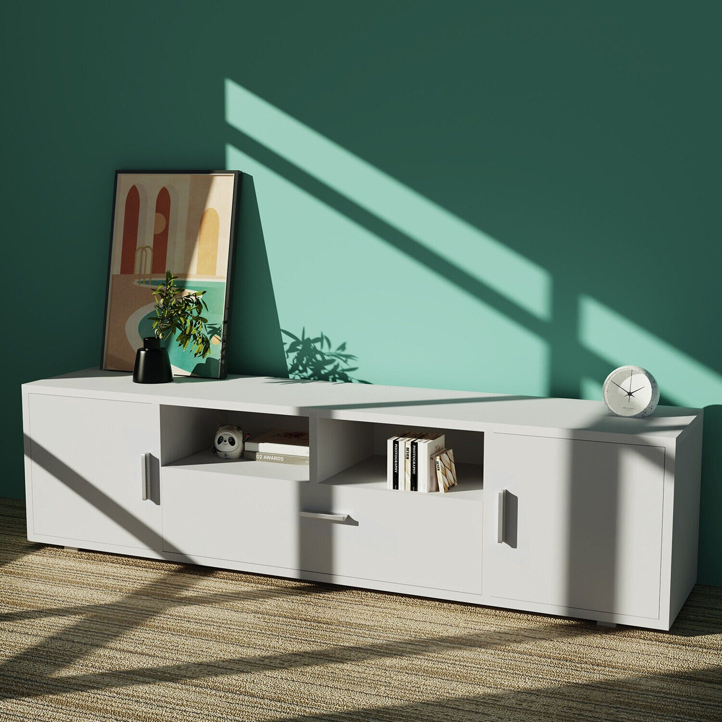 TV Stand 160cm High Gloss TV Unit Cabinet Sideboard With LED Light & Drawers UK