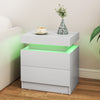 Versatile Bedside Table Bedroom LED Nightstand with 2 Drawers-White