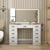 Dressing Table and Stool set 11 Drawer Makeup Table with Glass Top Vanity Desk