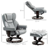 Swivel Recliner Chair with Footstool, PU Leather Manual Recliner Armchair, Grey