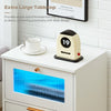 White LED Bedside Table 2 Drawers with Charging Station Nightstand Cabinet
