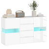 White High Gloss LED Sideboard Storage Cabinet with 4 Drawers and Cupboards