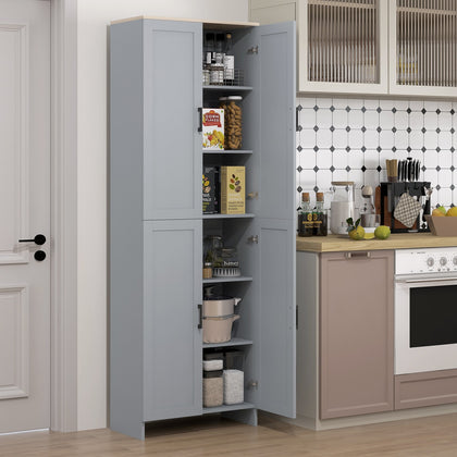 170cm Freestanding Kitchen Cupboard 4-Door Storage Cabinet w/ 6 Shelves, Grey