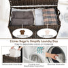 110L Laundry Basket 2-Section Rattan Laundry Hamper W/ Removable Liner Bag & Lid