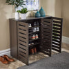 3 Door Shoe Storage Cabinet Dark Brown Wooden Rack Stand Cupboard Slatted Doors