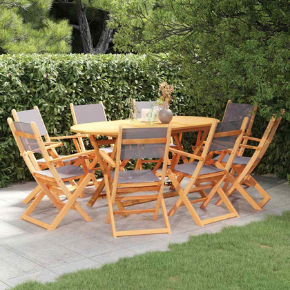 9 Piece Outdoor Dining Set Grey Solid Eucalyptus Wood & Textilene vidaXL