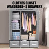LARGE FABRIC CANVAS WARDROBE WITH HANGING RAIL SHELVING CLOTHES STORAGE CUPBOARD