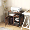 Metal Frame Printer Stand w/ Lockable Side Cabinet & Adjustable Shelves-Coffee