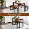 3 PCS Dining Table Set Dining Table & 2 Benches Kitchen Space-Saving Furniture