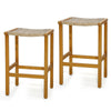Set of 2 Bar Stools Bar Chairs Acacia Wood Frame PE Wicker Saddle-Seat