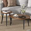 2PCS Walnut Wood Coffee Table Nesting Side Table with Metal Legs Room Apartment