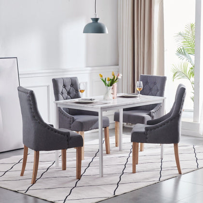 4x Dark Grey Wood Dining Chairs Armchairs&White Marble MDF Top Dining Table Set