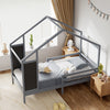 3ft Single Kids House Bed Frame Solid Pine, Grey 197x97cm, Mattress Not Included