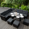 Rattan Corner Furniture Set Garden Black Sofa Stools Table Waterproof Cushions