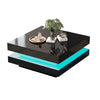 Coffee Table Black, Rotating Top & USB Powered App-Controlled LED, 70x70x36cm