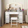Dressing Table with Stool Set 10 LED Bulbs Vanity Desk 7 Drawers Storage White