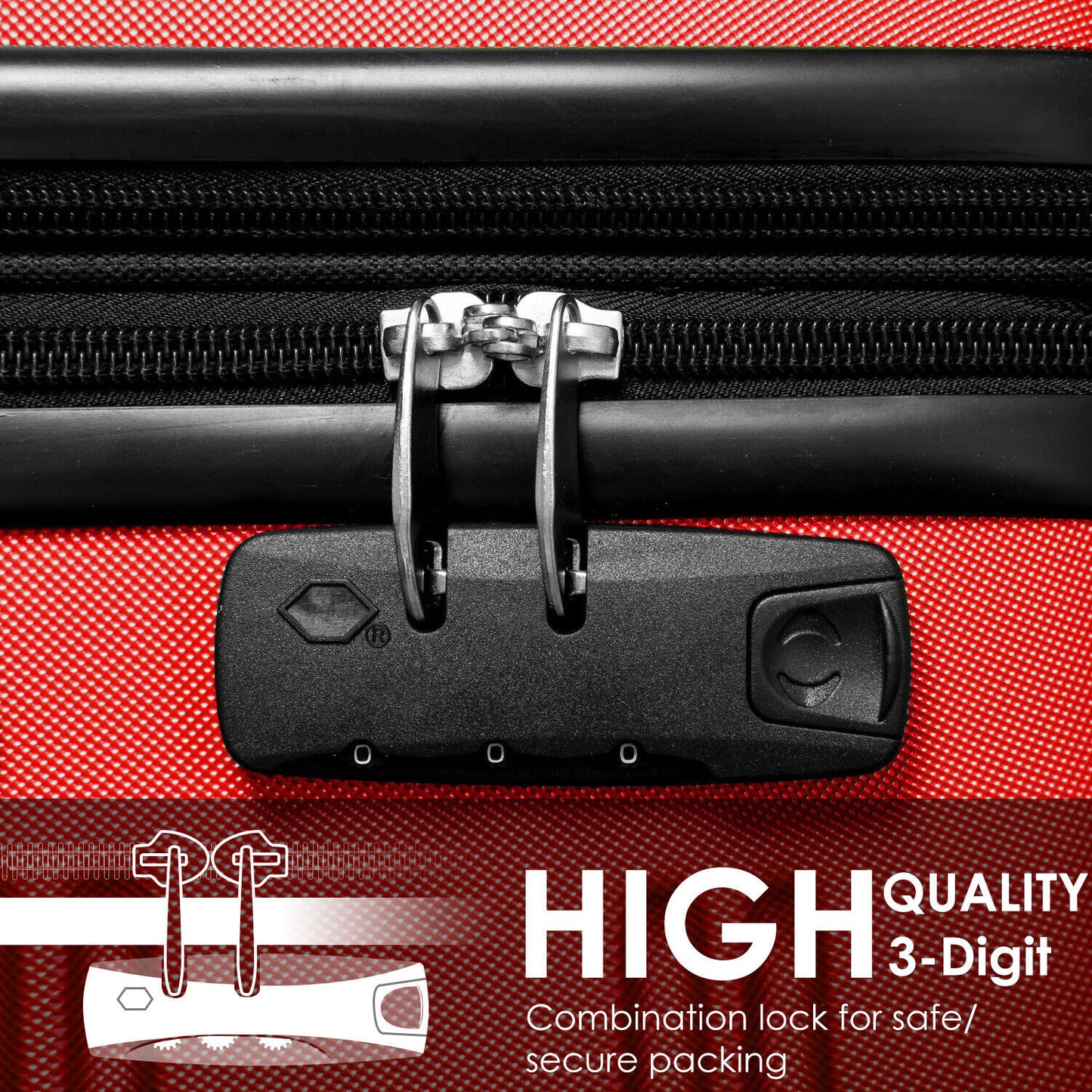 24" Hard Shell Cabin ABS Suitcase Travel Luggage Trolley Case Lightweight Red