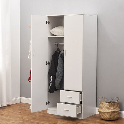 Modern 2 Door 2 Drawer Wardrobe with Shelf Hanging Rail Clothes Storage Cupboard