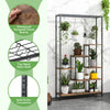 6-Tier Tall Plant Stand Display Rack Metal Plant Shelf w/10 Hanging Hooks Brown