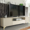 200cm TV Unit – Fluted Fronts, 2 Doors, Drawer, Gold Legs & Handles, Modern Luxe