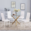 4pcs White Faux Leather Dining Chairs & Round Glass Dining Table Golden Legs Set
