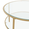 Round Glass Coffee Table with Golden Metal Legs & Shelf Living Room Furniture