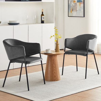 2pcs Grey Velvet Upholstered Dining Chairs Accent Chair Lounge Office Metal legs