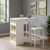 3 Piece Breakfast Bar Table Set with 3 Tier Storage Shelves White Stools & Table