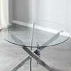 Round Glass Home Kitchen Table with Stainless Steel Metal Legs Dining Table