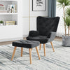 Fabric Armchair High Back Buttoned Upholstered Sofa Accent Chair with Foot Stool