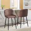 2 pcs Faux Leather / Velvet Bar Stools Diamond Design Soft Upholstered Seat Back