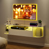 130cm Floating TV Stand Unit RGB LED Lighted Wall Mounted Cabinet Storage Door
