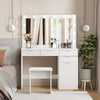 Large White Dressing Table Stool Set with LED Light Mirror Vanity Make up Desk