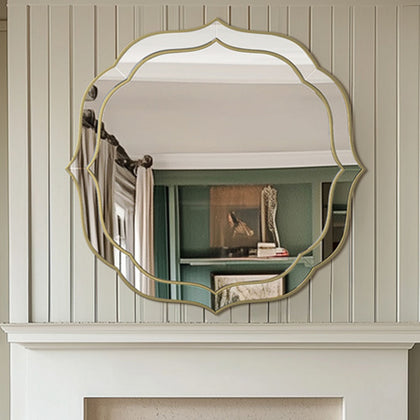 80cm Large Wall Mirror Irregular Floral Beveled Golden Rim Accent Mirror Mantle